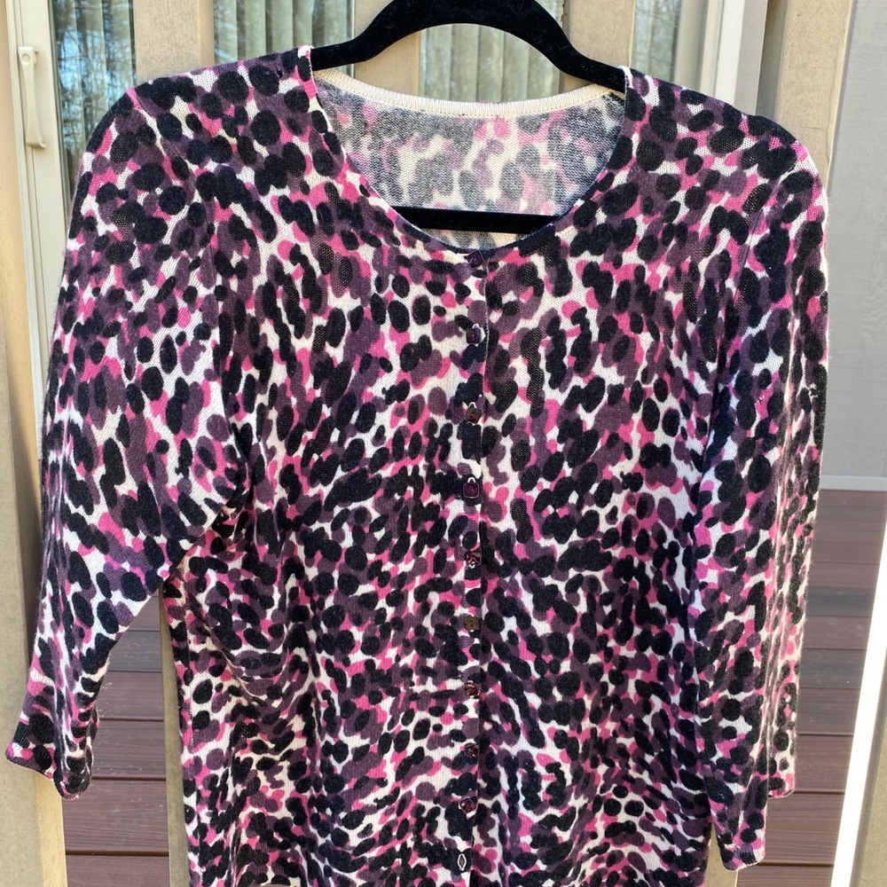 Aqua animal print cashmere sweater